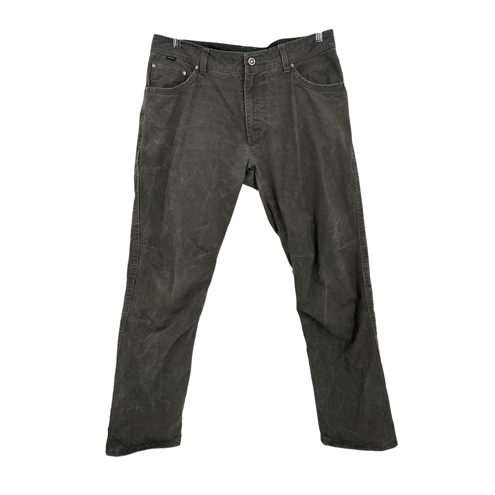 Kuhl Hot Rydr Flannel Lined Pants Mens 36x34 Brown Grey Canvas Work Trousers